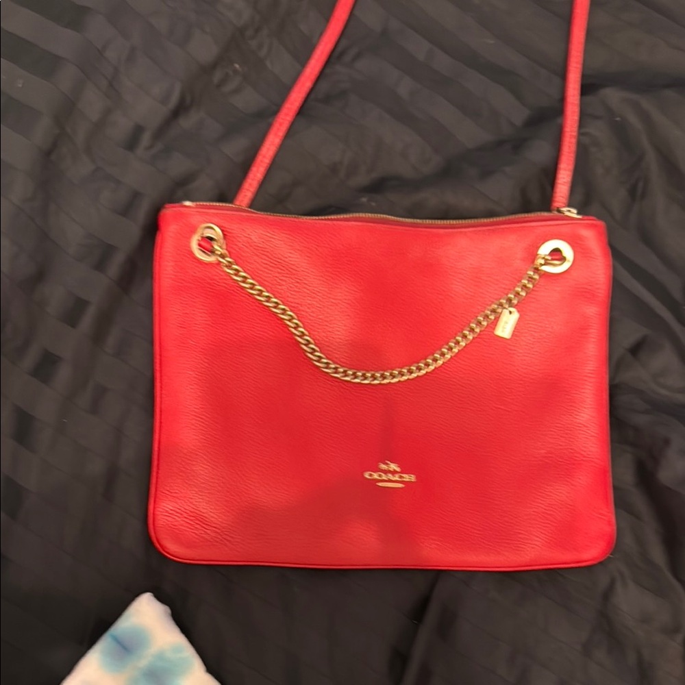 Coach Red Leather Shoulder Bag with Gold Hardware